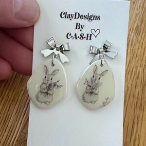 Silver and Cream Bunny Earrings